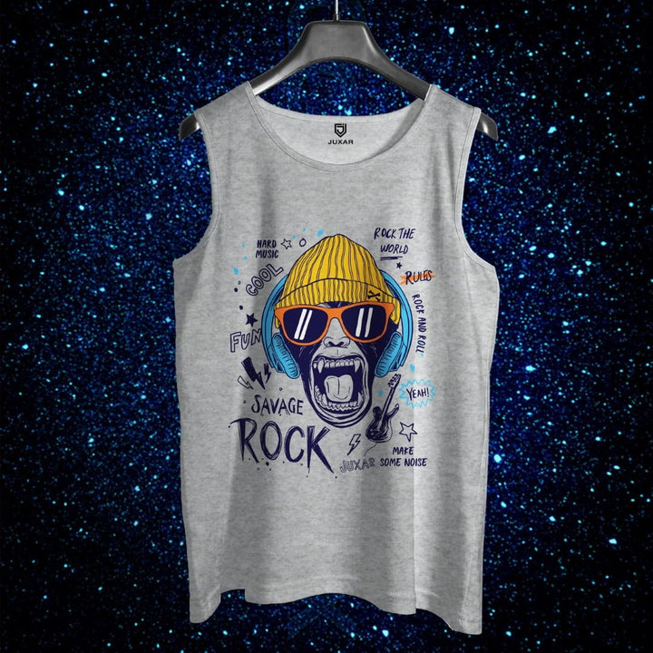 Juxar men's cool summer sando gray sleeveless tank top with colorful rock music graphic print