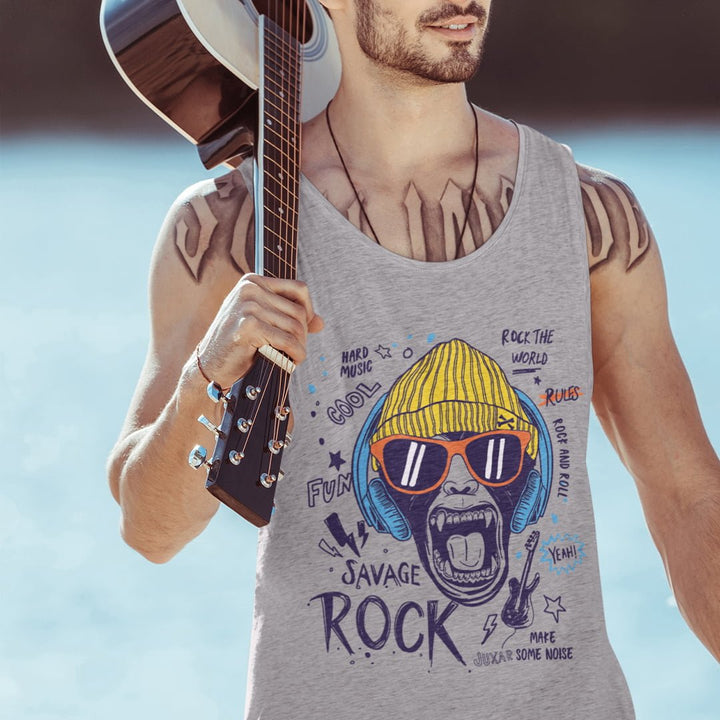 Juxar men's cool summer sando tank top with graphic rock music monkey print in gray