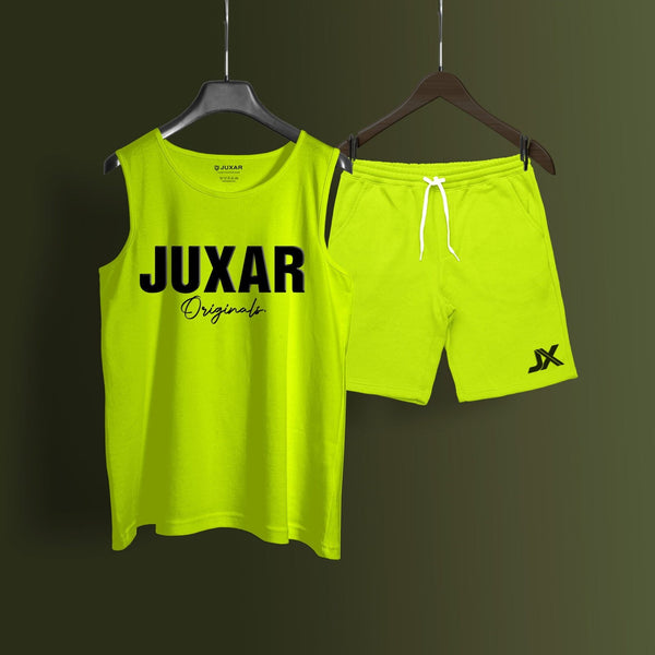 Juxar cotton cord set with lime green sleeveless tank top and matching shorts