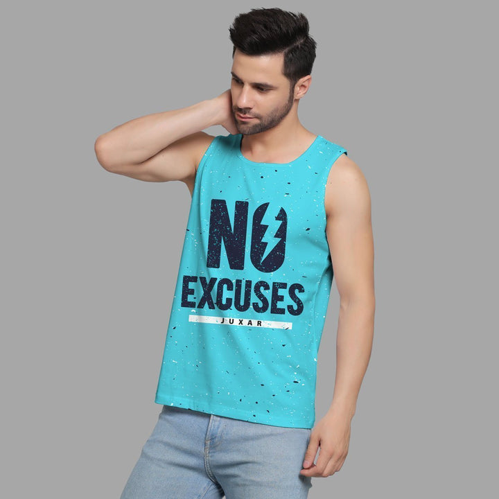 Juxar light blue cotton sando for men with no excuses print worn by male model