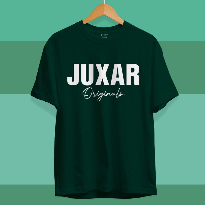 Juxar black cotton t shirt for boys with white Juxar Originals logo on front