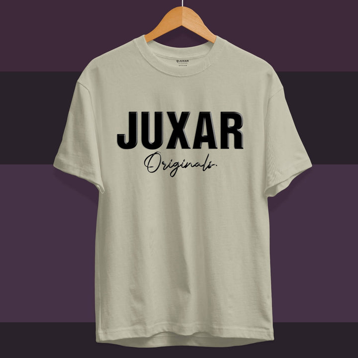 Juxar cotton t shirt for boys in light beige with bold black Juxar Originals logo on front