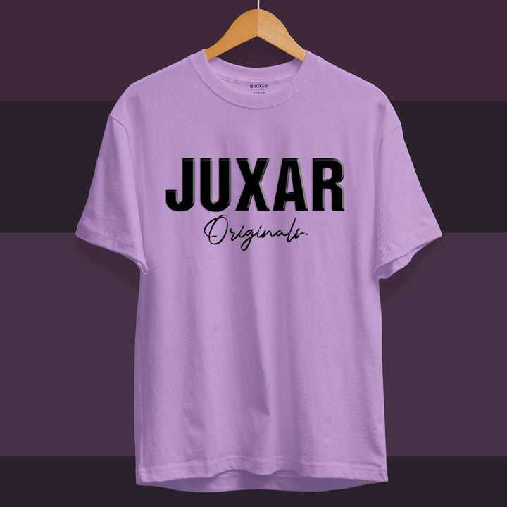 Juxar lavender cotton t shirt for boys with bold black JUXAR Originals logo printed on front