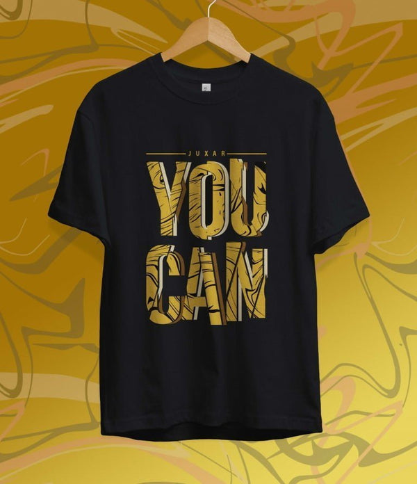 Juxar black cotton t shirt for teenagers with bold You Can graphic design