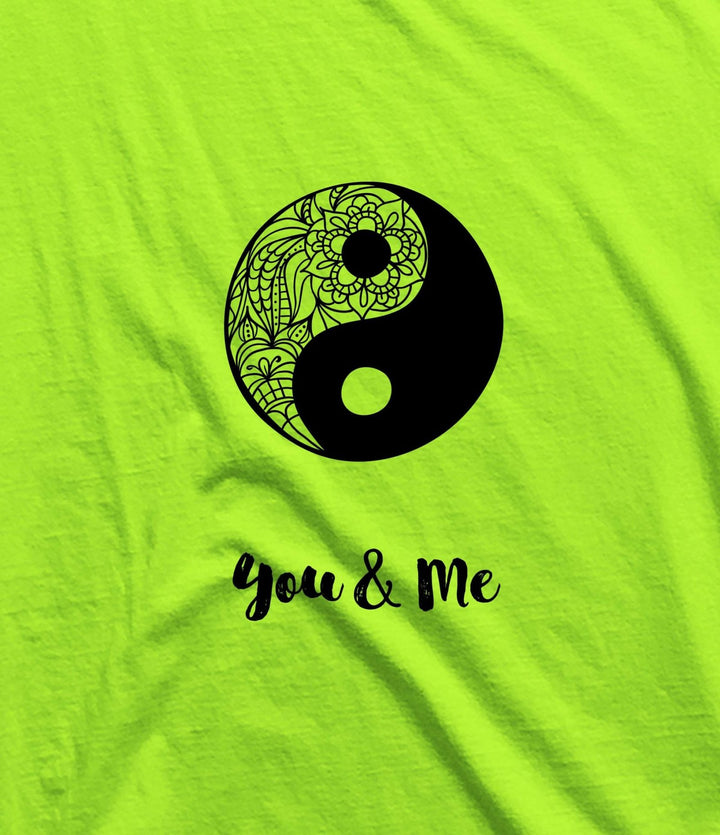 Juxar mens lime green couples graphic sando with yin yang and you and me design