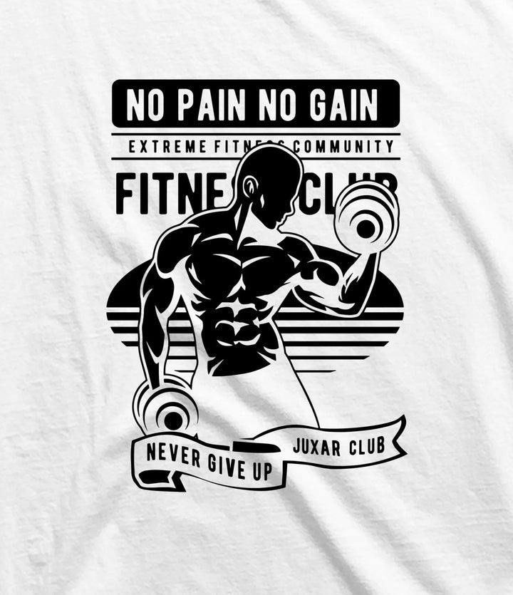 Juxar men's custom printed sando with No Pain No Gain fitness graphic design in black on white