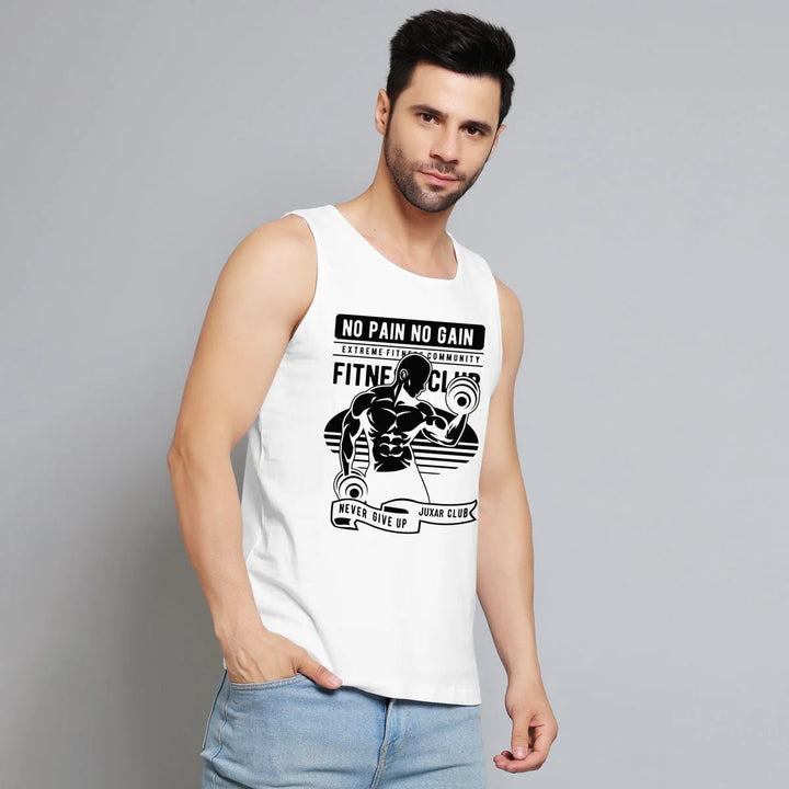Juxar men's custom printed sando in white with fitness graphic and motivational text