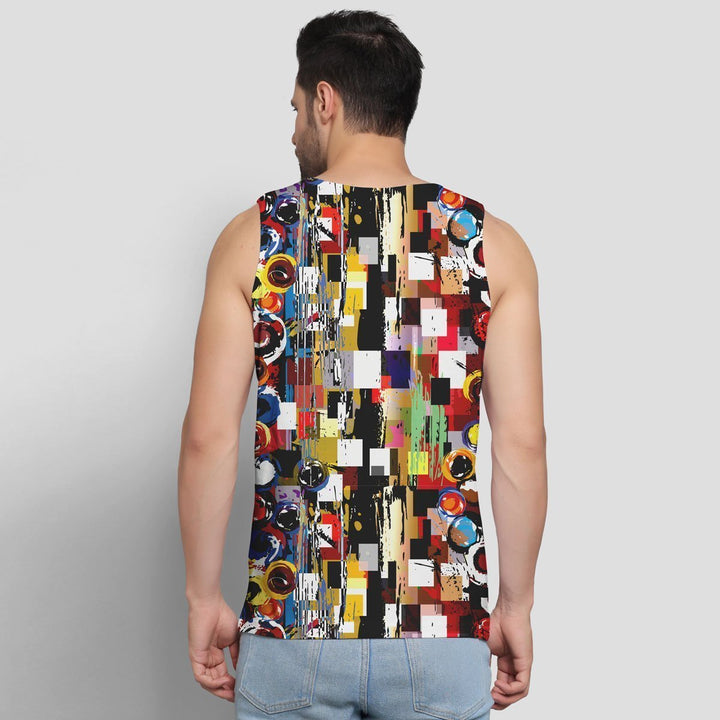 Juxar designer sando for men with colorful abstract geometric pattern sleeveless top