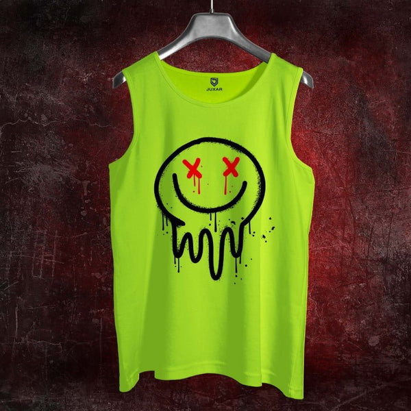 Juxar men's bright green express feeling sando with dripping smiley face graphic on front