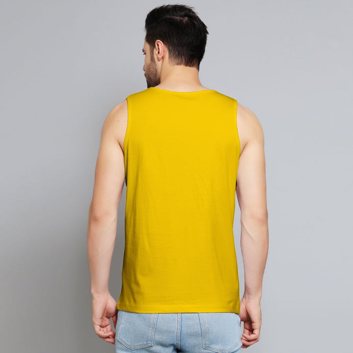 Juxar mens yellow fashion gym sando sleeveless tank top back view