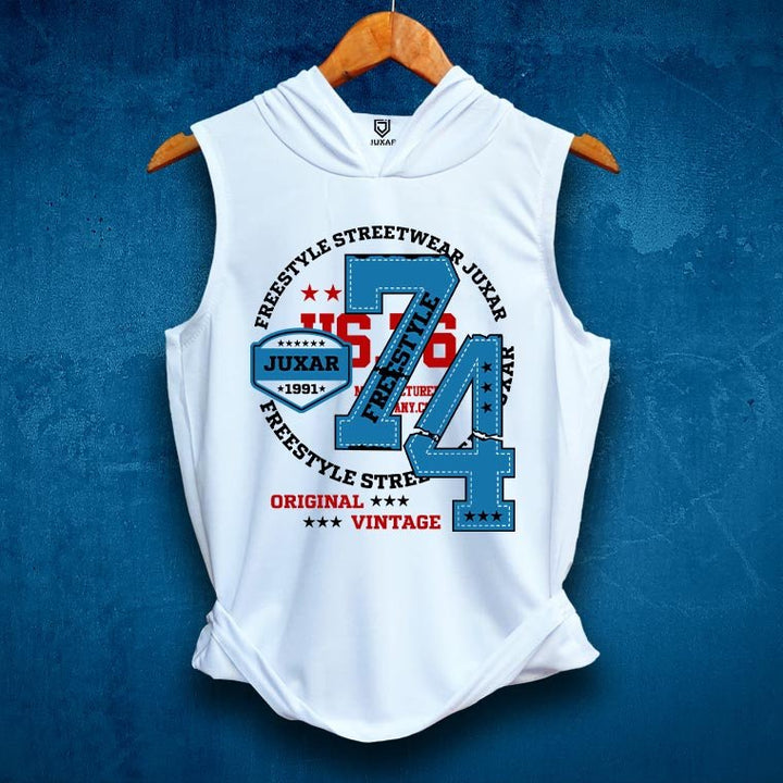 Juxar men's freestyle streetwear hoodie sando in white with blue and red vintage graphic print