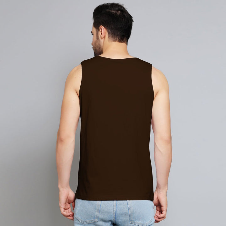 Juxar mens brown sleeveless top back view featuring girls impress sando style with casual fit