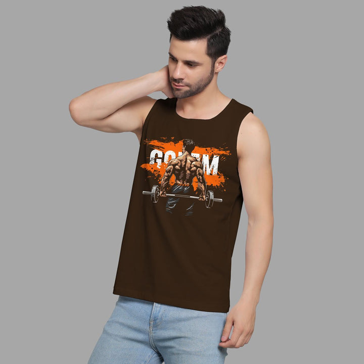 Juxar men's brown girls impress sando with back muscle graphic and barbell design