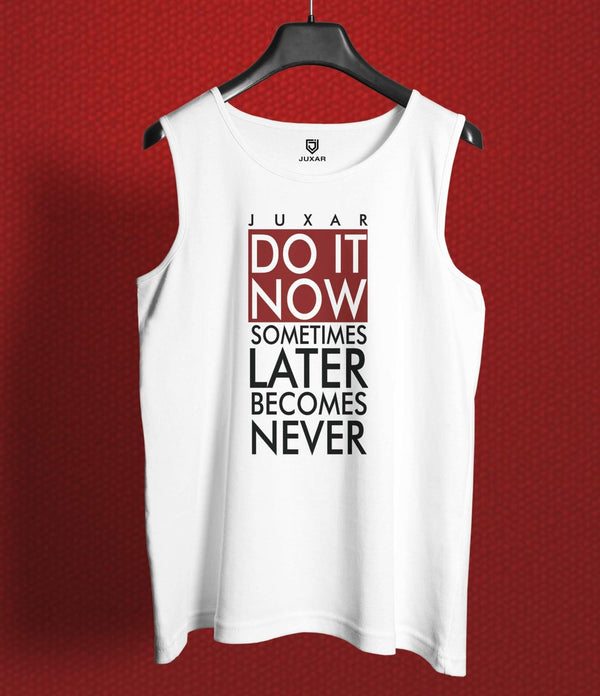 Juxar men's white sleeveless gym boys clothing tank top with motivational Do It Now print