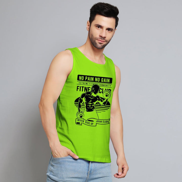 Juxar mens gym core aesthetic sando in bright green with fitness graphic and sleeveless design