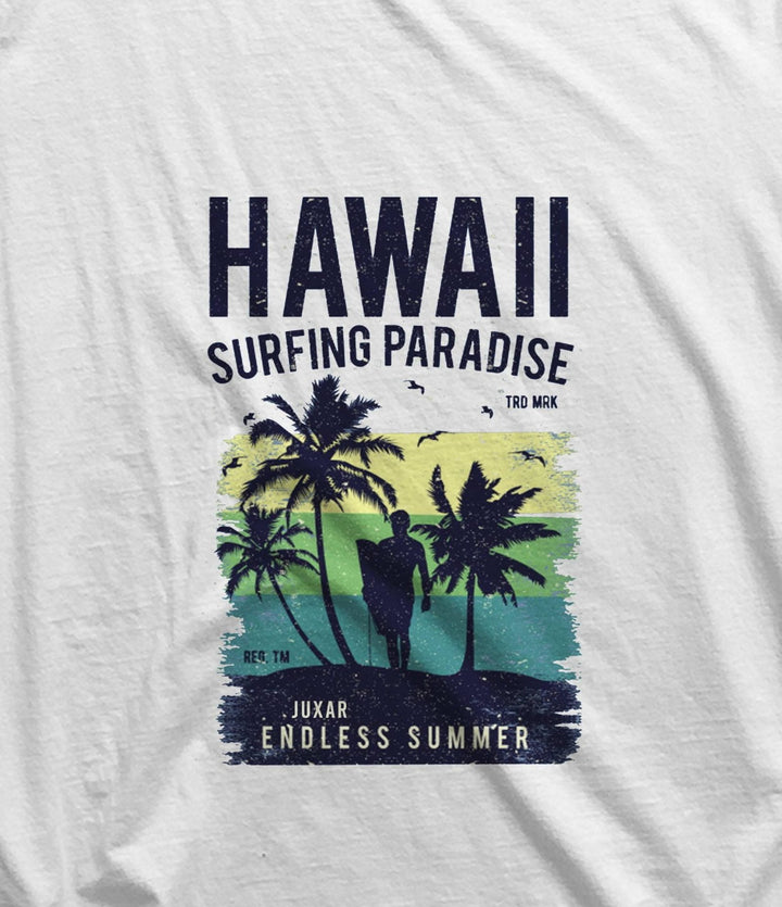 Juxar mens gym sando with quotes featuring Hawaii surfing paradise and endless summer design