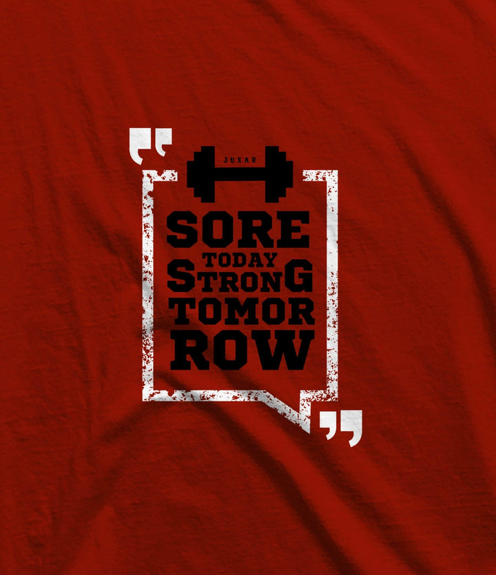 Juxar gym stringer for men in red with black and white motivational fitness text design