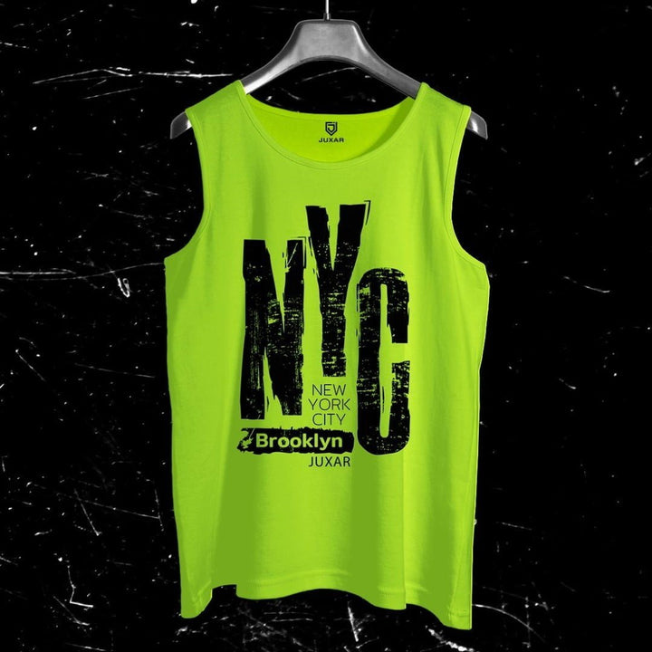 Juxar neon green gym wear sando for adult with NYC Brooklyn graphic print sleeveless design