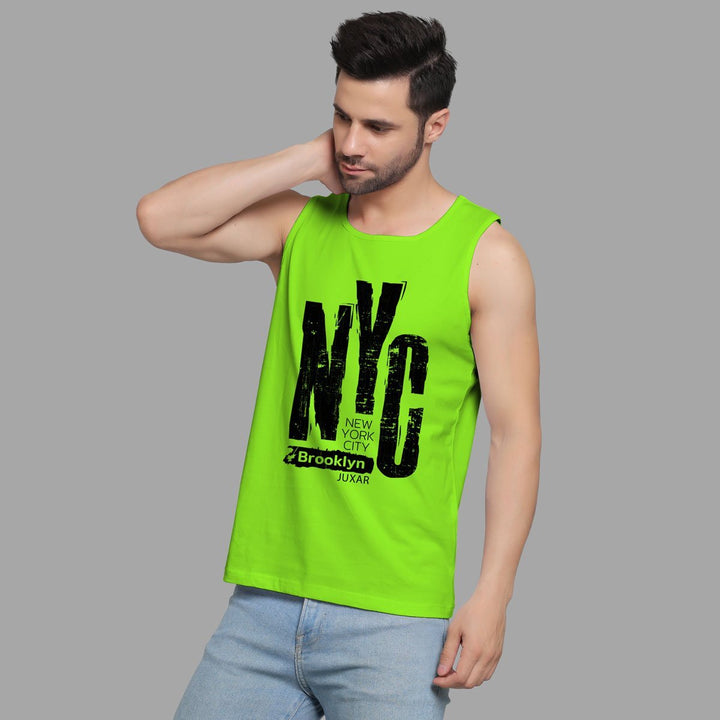 Juxar men's gym wear sando for adult in bright green with NYC Brooklyn print