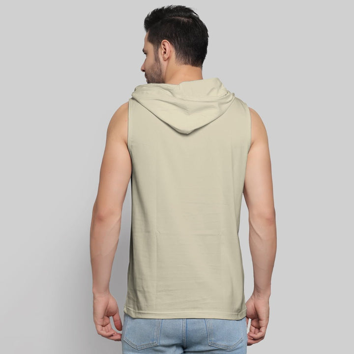 Juxar mens beige GYM WORKOUT HOODIE SANDOS sleeveless hoodie back view