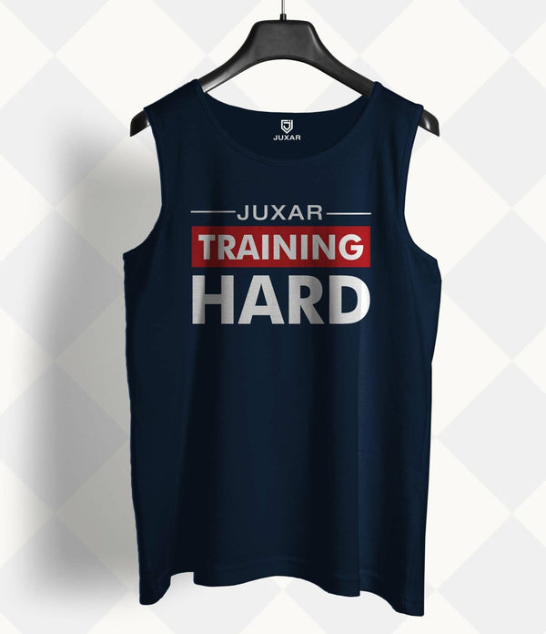 Juxar men's navy sleeveless training shirt with hard work to success motivational text