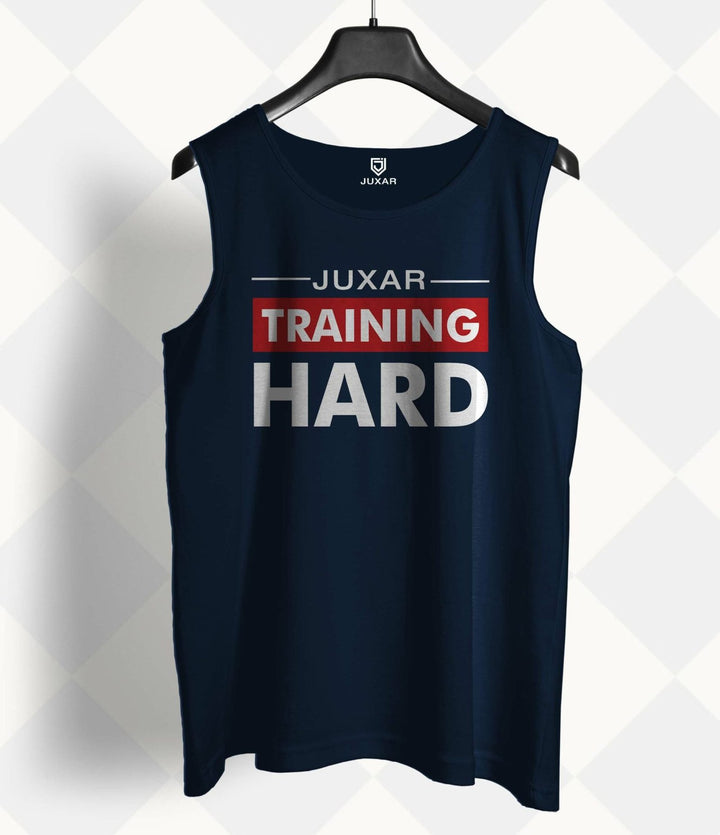 Juxar men's navy sleeveless training shirt with hard work to success motivational text