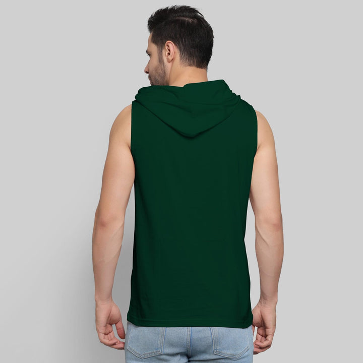 Juxar mens dark green hooded sando sleeveless top shown from back