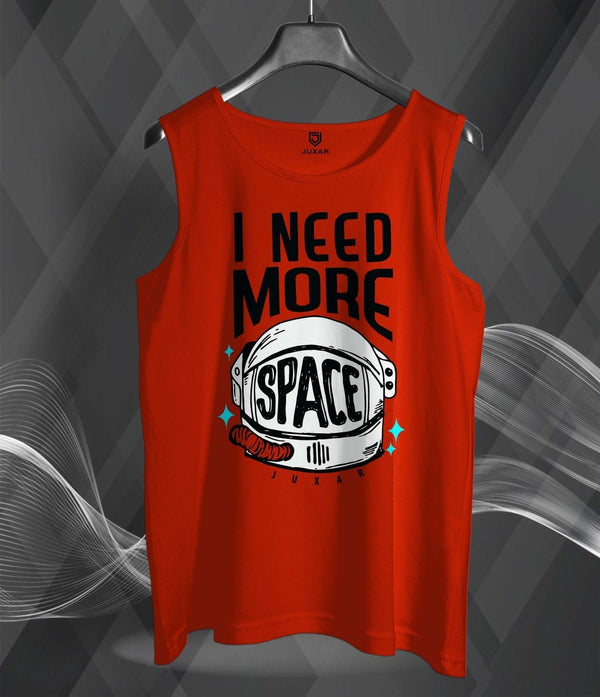 Red Juxar influencer approved men's vest with I Need More Space astronaut graphic design