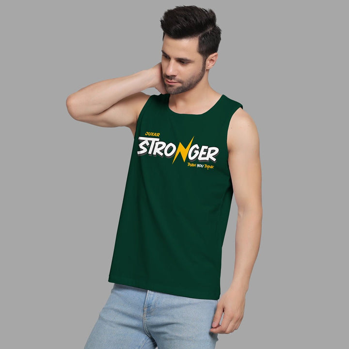Juxar men's green tank top with stronger graphic text inspirational athletic wear
