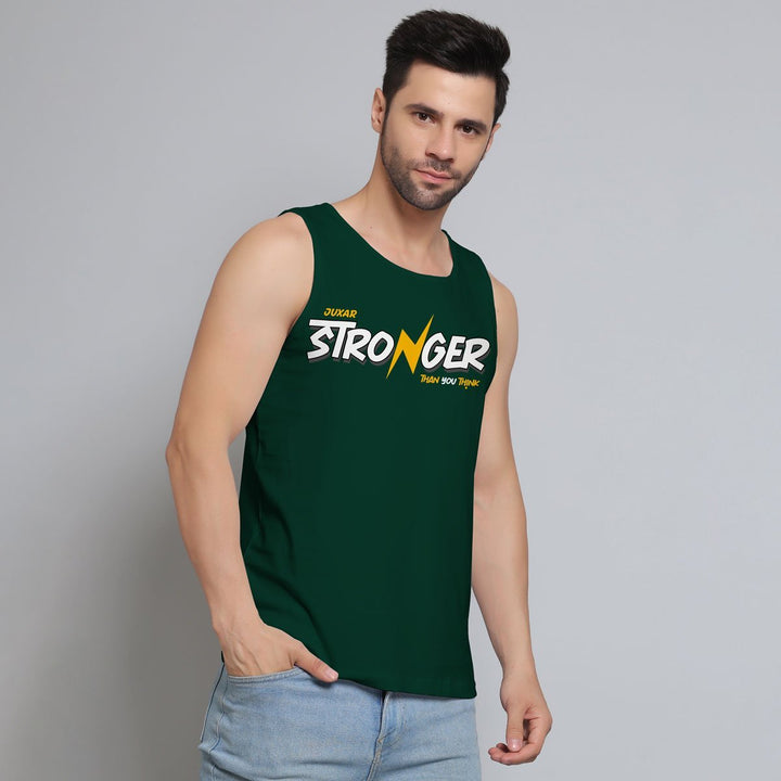 Juxar men's inspirational athletic wear dark green sleeveless tank top with strong graphic print