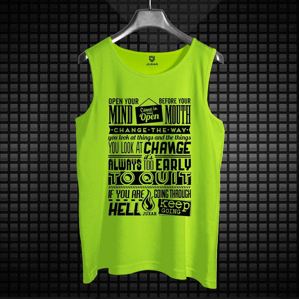 Juxar men's inspirational quote workout sando in bright green with motivational text design