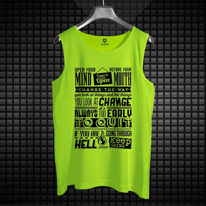 Juxar men's inspirational quote workout sando in bright green with motivational text design