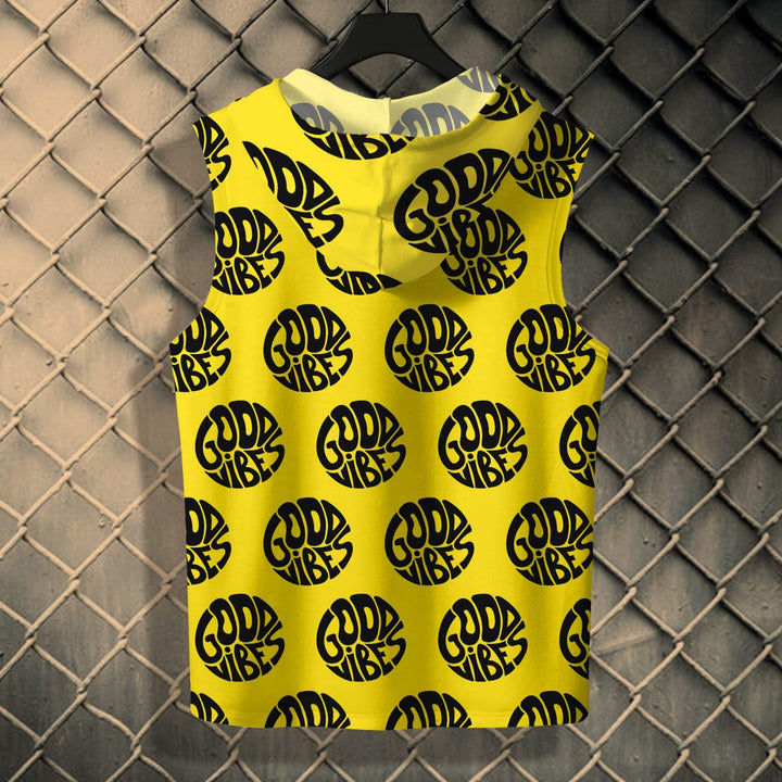 Juxar men's sleeveless hoodie with yellow good vibes print featuring the latest sando design