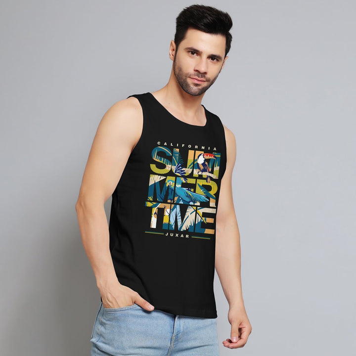 Juxar mens latest trending sando black sleeveless top with summer graphic print