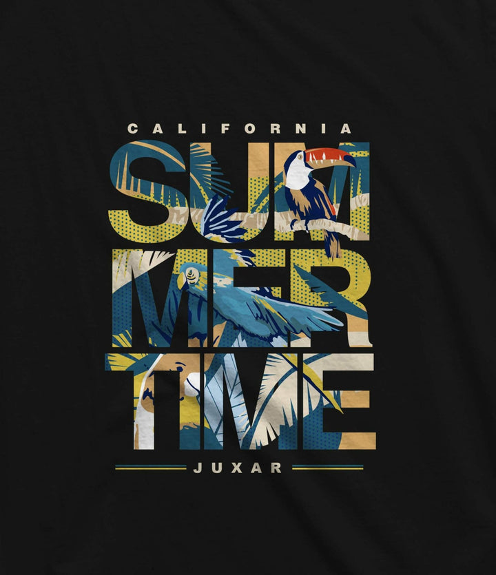 Juxar mens latest trending sando in black with colorful summer time graphic and tropical birds design