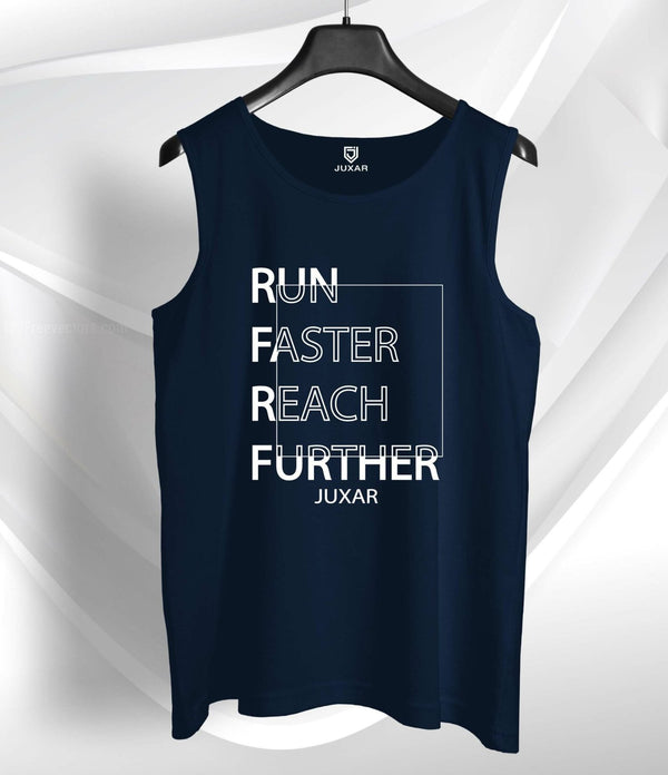 Juxar men's navy lightweight workout sando with run faster reach further graphic design