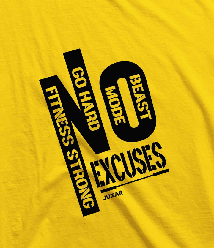 Juxar men's yellow logo statement sando with bold black fitness no excuses graphic print