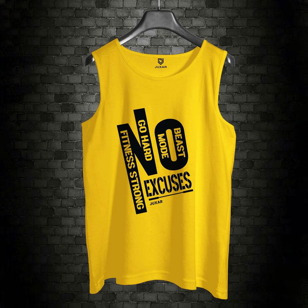 Juxar mens yellow logo statement sando with black motivational text graphic on front