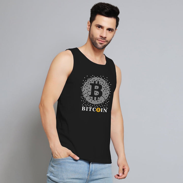Juxar mens black Bitcoin graphic tank top low price sando with sleeveless design