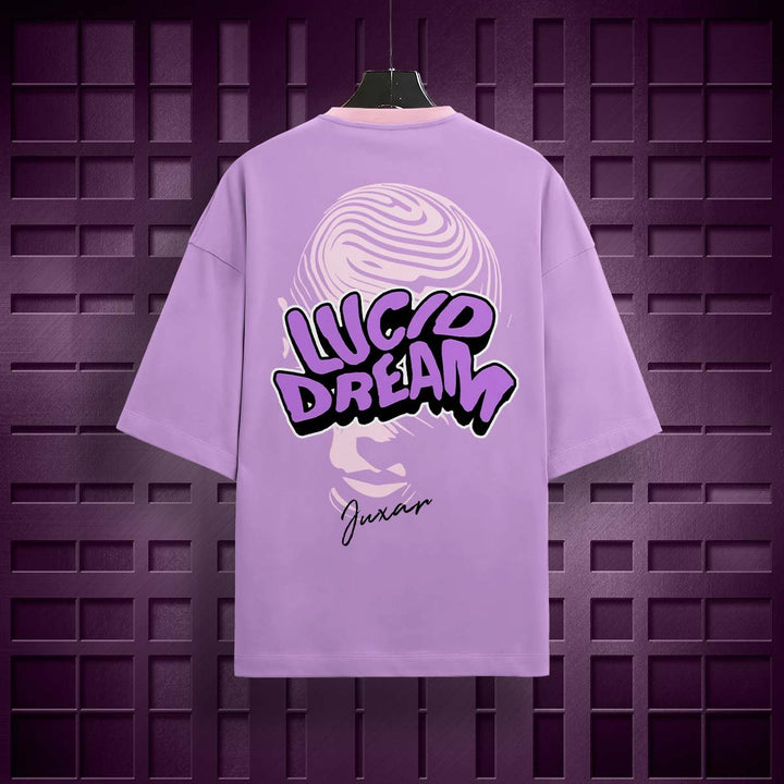 Juxar purple Lucid Dream oversized t-shirt with graphic design on back and relaxed fit