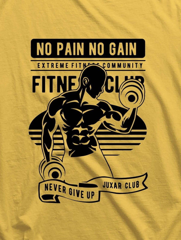 Juxar men's bodybuilding sando with no pain no gain fitness club graphic in black on yellow fabric