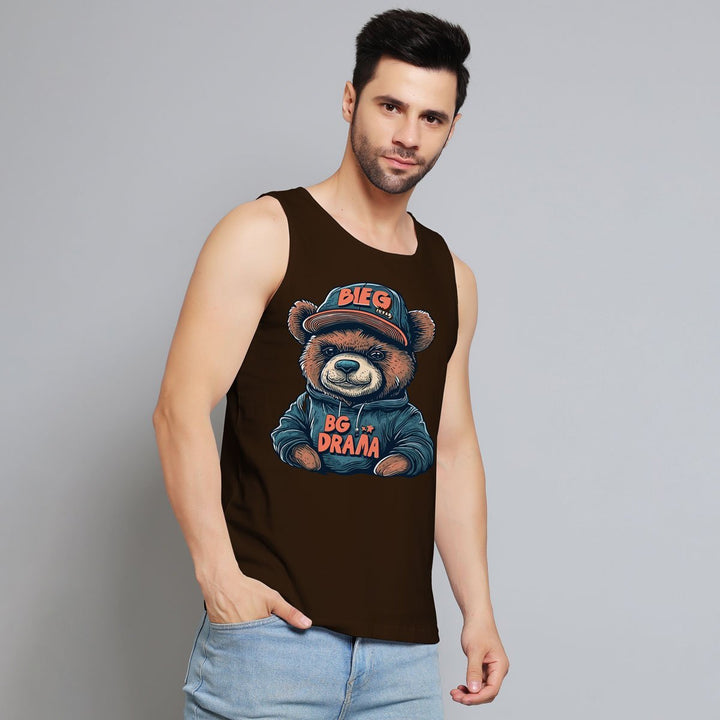 Juxar men's novelty sando in black with a bear graphic wearing a hat and jacket