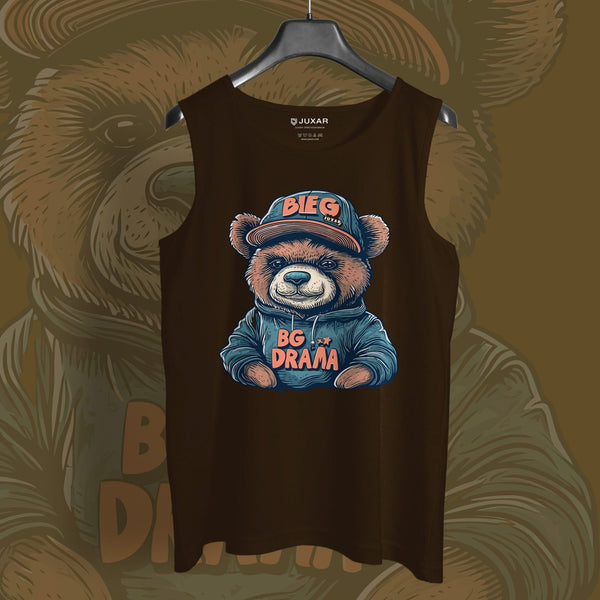 Juxar men's novelty sando with graphic bear wearing a cap and hoodie in brown