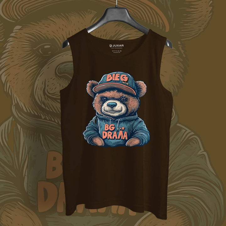 Juxar men's novelty sando with graphic bear wearing a cap and hoodie in brown