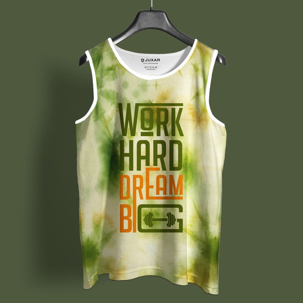 Juxar men's printed sando with green and orange motivational text design on white background