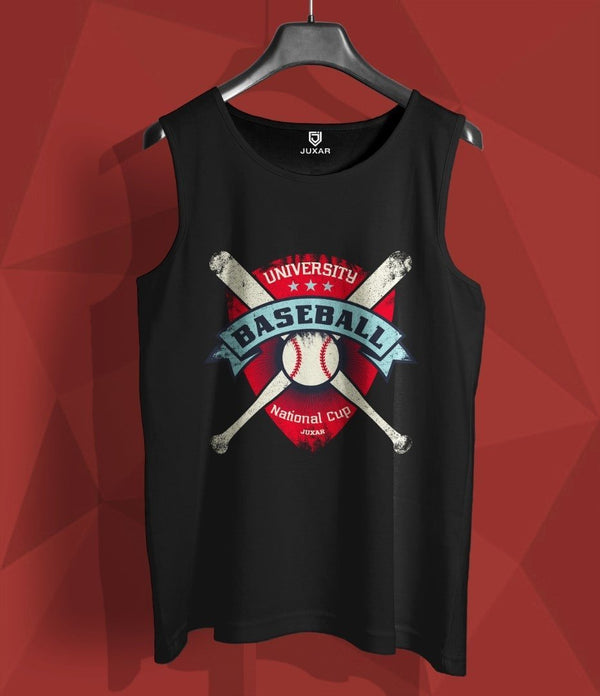 Juxar black men's sando with university baseball graphic and crossed bats design