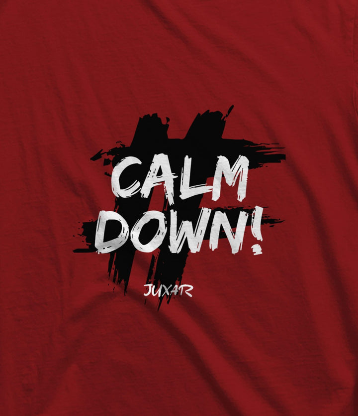 Juxar men's sleeveless sando in red with Calm Down graphic print on front