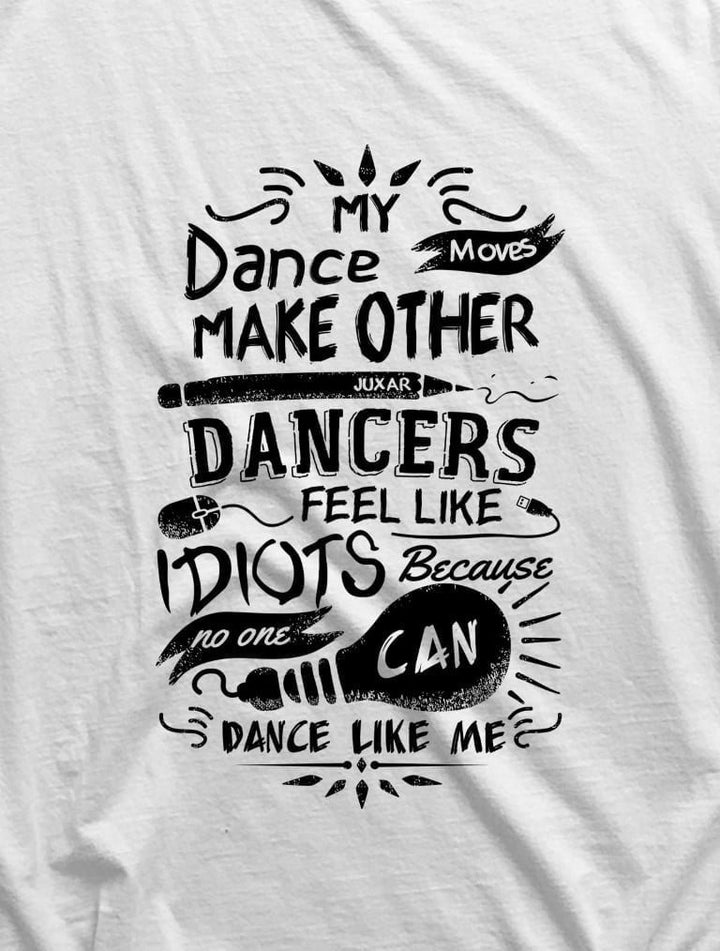 Juxar white cotton longline tee with black typographic dance quote graphic minimal cotton longline t shirt design