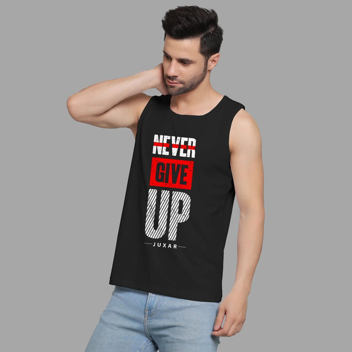 Juxar men's motivational black tank top with never give up graphic print