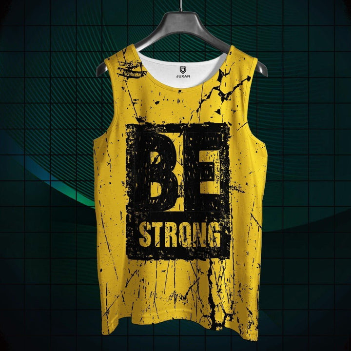 Juxar men's yellow muscle fit sando with black BE STRONG graphic design